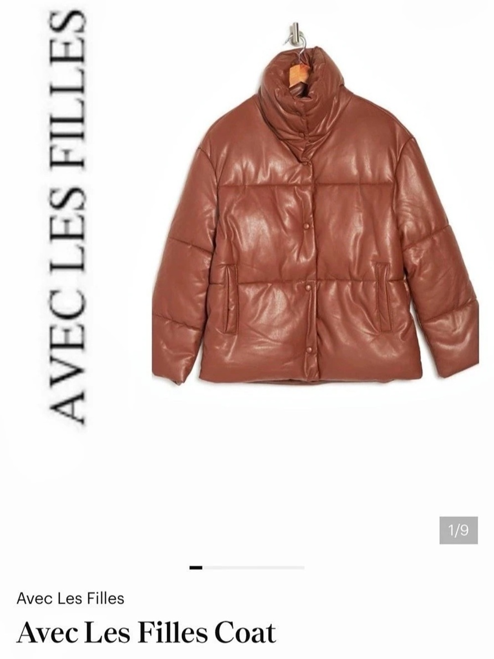Avec Les Filles Faux Leather Puffer Jacket Brown NWT